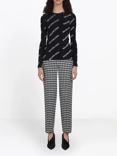 Balenciaga Women's Allover Logo Crewneck Sweater - Black White - Size Medium | Thumbnail 2