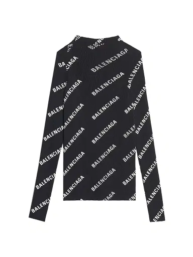 Balenciaga Women's Allover Logo Crewneck Sweater - Black White - Size Medium | Thumbnail 3