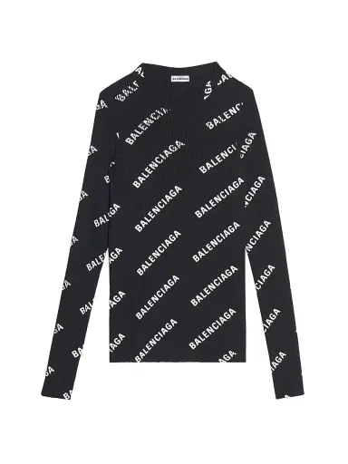 Balenciaga Women's Allover Logo Crewneck Sweater - Black White - Size Medium | Thumbnail 1