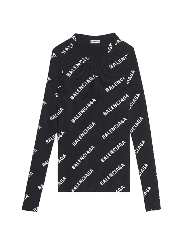 Balenciaga Women's Allover Logo Crewneck Sweater - Black White
