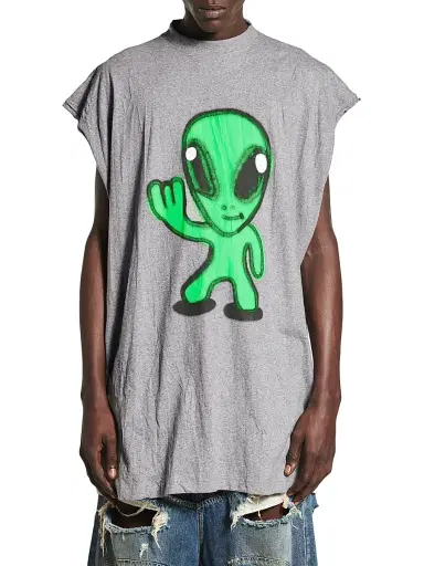 Balenciaga Men's Hi There + Dripley Sleeveless T-Shirt - Heather Grey - Size XL | Thumbnail 2