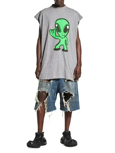 Balenciaga Men's Hi There + Dripley Sleeveless T-Shirt - Heather Grey - Size XL | Thumbnail 5