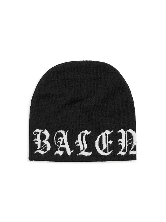 Balenciaga Men's All-Around Blackletter Beanie - Black White