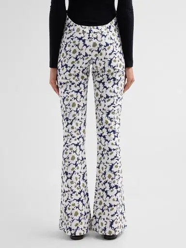Jean Paul Gaultier Women's Flower Print Curved-Waist Flared Jeans - Navy White | Thumbnail 3