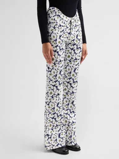 Jean Paul Gaultier Women's Flower Print Curved-Waist Flared Jeans - Navy White | Thumbnail 4