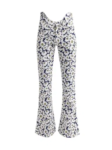 Jean Paul Gaultier Women's Flower Print Curved-Waist Flared Jeans - Navy White | Thumbnail 1