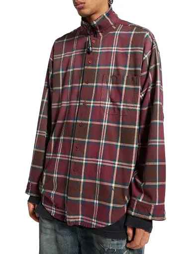 Balenciaga Men's Zip-Up Shirt - Burgundy - Size Small | Thumbnail 2