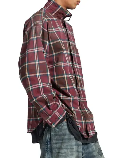 Balenciaga Men's Zip-Up Shirt - Burgundy - Size Small | Thumbnail 3