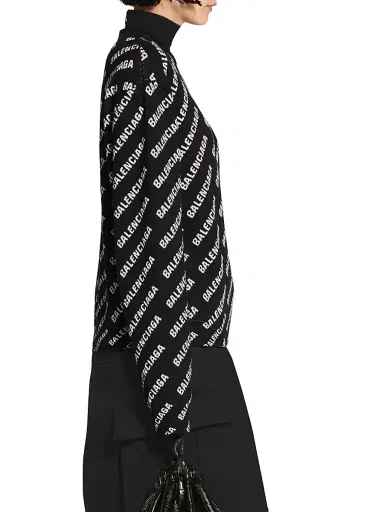 Balenciaga Women's Mini Allover Logo Sweater - Black White | Thumbnail 4 Balenciaga Women's Mini Allover Logo Sweater - Black White | Thumbnail 4