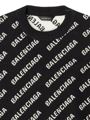 Balenciaga Women's Mini Allover Logo Sweater - Black White | Thumbnail 7 Balenciaga Women's Mini Allover Logo Sweater - Black White | Thumbnail 7