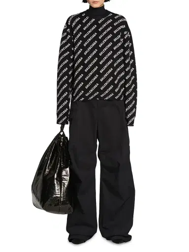 Balenciaga Women's Mini Allover Logo Sweater - Black White | Thumbnail 1 Balenciaga Women's Mini Allover Logo Sweater - Black White | Thumbnail 1