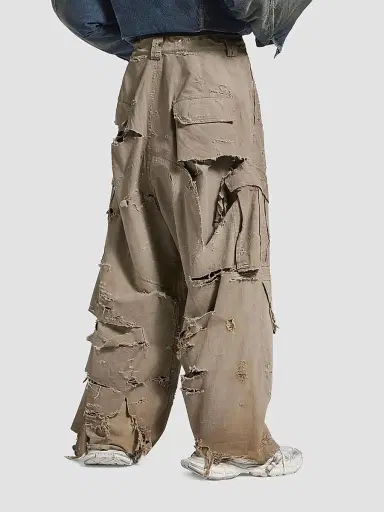 Balenciaga Men's Distressed Large Cargo Pants - Dark Beige | Thumbnail 5 Balenciaga Men's Distressed Large Cargo Pants - Dark Beige | Thumbnail 5