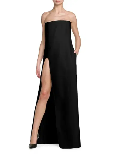 Stella McCartney Women's Wool U-Slit Strapless Gown - Black | Thumbnail 2 Stella McCartney Women's Wool U-Slit Strapless Gown - Black | Thumbnail 2