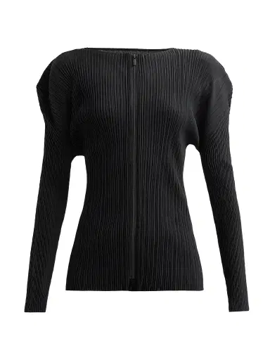 Issey Miyake Women's Box Shoulder Pleats Cardigan - Black - Size Small | Thumbnail 1 Issey Miyake Women's Box Shoulder Pleats Cardigan - Black - Size Small | Thumbnail 1