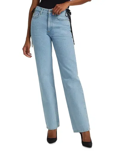 Mugler Women's Lace-Up Mid-Rise Slim Jeans - Medium Blue | Thumbnail 3