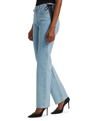 Mugler Women's Lace-Up Mid-Rise Slim Jeans - Medium Blue | Thumbnail 4