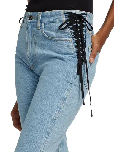 Mugler Women's Lace-Up Mid-Rise Slim Jeans - Medium Blue | Thumbnail 6