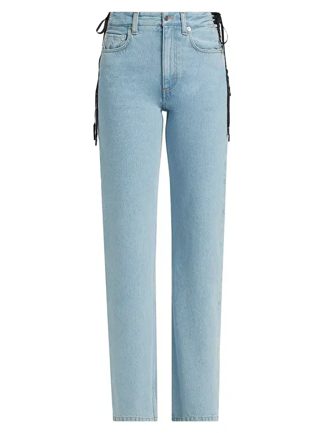 Mugler Women's Lace-Up Mid-Rise Slim Jeans - Medium Blue