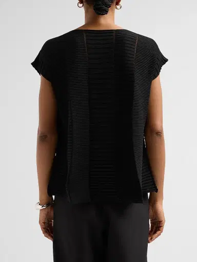 Issey Miyake Women's Column Knit Short-Sleeve Top - Black - Size Small | Thumbnail 3