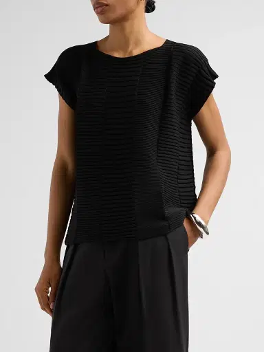 Issey Miyake Women's Column Knit Short-Sleeve Top - Black - Size Small | Thumbnail 4