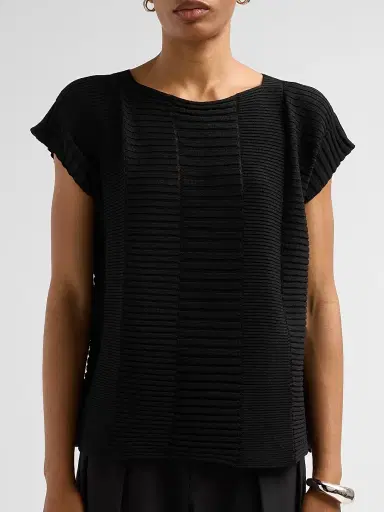 Issey Miyake Women's Column Knit Short-Sleeve Top - Black - Size Small | Thumbnail 5