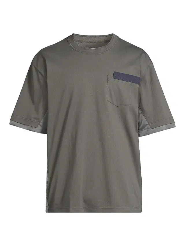 sacai Men's Cotton Mixed-Media T-Shirt - Gray