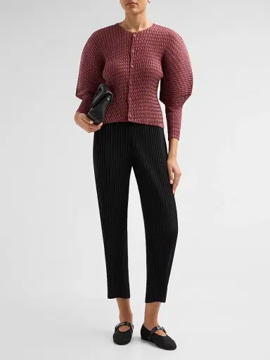 Issey Miyake Women's Sleek Pleats Cardigan - Burgundy - Size 2 | Thumbnail 2