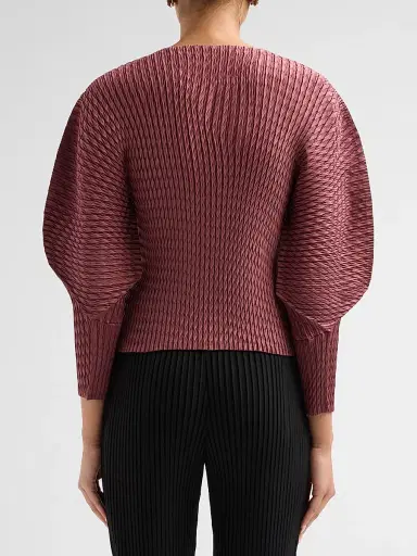 Issey Miyake Women's Sleek Pleats Cardigan - Burgundy - Size 2 | Thumbnail 3