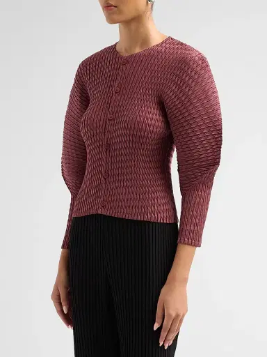 Issey Miyake Women's Sleek Pleats Cardigan - Burgundy - Size 2 | Thumbnail 4