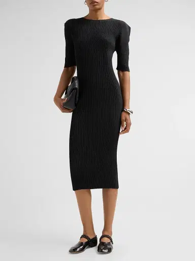 Issey Miyake Women's Box Shoulder Pleats Midi Dress | Thumbnail 2 Issey Miyake Women's Box Shoulder Pleats Midi Dress | Thumbnail 2