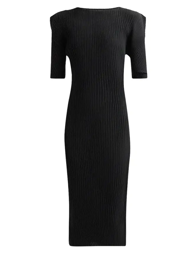 Issey Miyake Women's Box Shoulder Pleats Midi Dress - Black