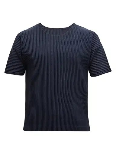 Homme Plissé Issey Miyake Men's Basics Pleated Crewneck T-Shirt - Navy - Size Large | Thumbnail 1 Homme Plissé Issey Miyake Men's Basics Pleated Crewneck T-Shirt - Navy - Size Large | Thumbnail 1