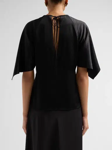 Stella McCartney Women's Handkerchief Satin Short-Sleeve Top - Black - Size 14 | Thumbnail 3 Stella McCartney Women's Handkerchief Satin Short-Sleeve Top - Black - Size 14 | Thumbnail 3