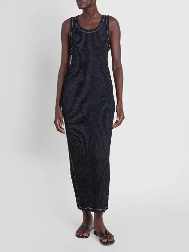 Issey Miyake Women's Wavelet Ensemble Textured Sheath Maxi Dress - Black - Size Small | Thumbnail 2