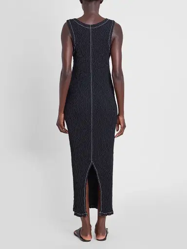 Issey Miyake Women's Wavelet Ensemble Textured Sheath Maxi Dress - Black - Size Small | Thumbnail 3