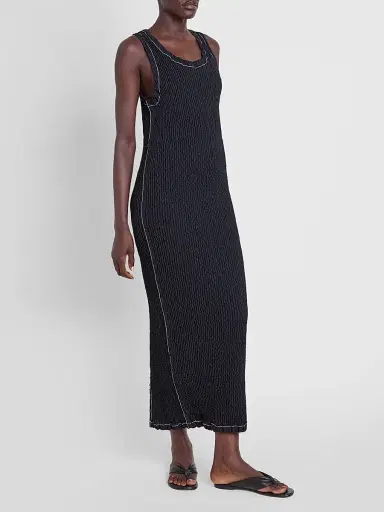 Issey Miyake Women's Wavelet Ensemble Textured Sheath Maxi Dress - Black - Size Small | Thumbnail 4