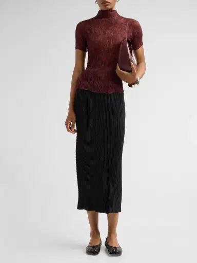 Issey Miyake Women's Chiffon Twist Rib-Knit Top - Burgundy - Size Small | Thumbnail 2