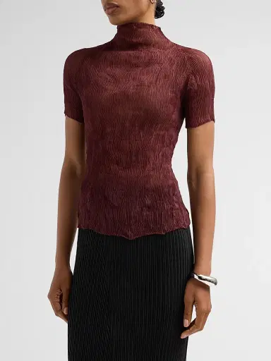 Issey Miyake Women's Chiffon Twist Rib-Knit Top - Burgundy - Size Small | Thumbnail 4