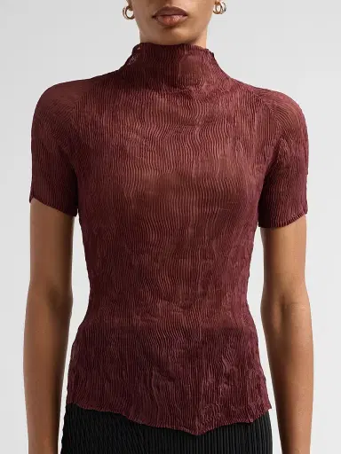 Issey Miyake Women's Chiffon Twist Rib-Knit Top - Burgundy - Size Small | Thumbnail 5