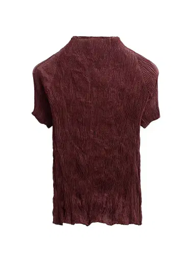 Issey Miyake Women's Chiffon Twist Rib-Knit Top - Burgundy - Size Small | Thumbnail 1