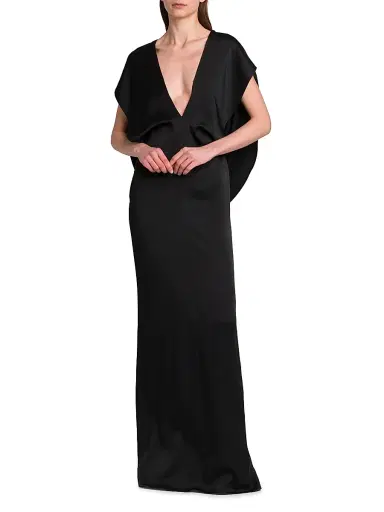Stella McCartney Women's Draped Satin V-Neck Gown - Black | Thumbnail 3 Stella McCartney Women's Draped Satin V-Neck Gown - Black | Thumbnail 3