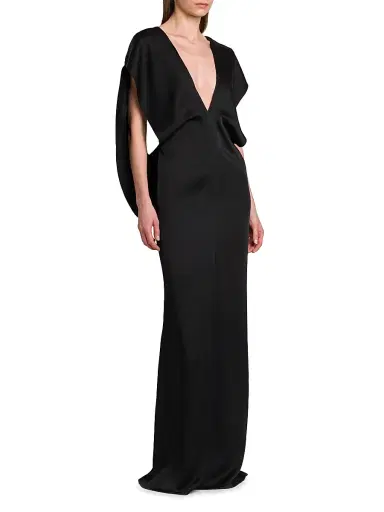 Stella McCartney Women's Draped Satin V-Neck Gown - Black | Thumbnail 4 Stella McCartney Women's Draped Satin V-Neck Gown - Black | Thumbnail 4