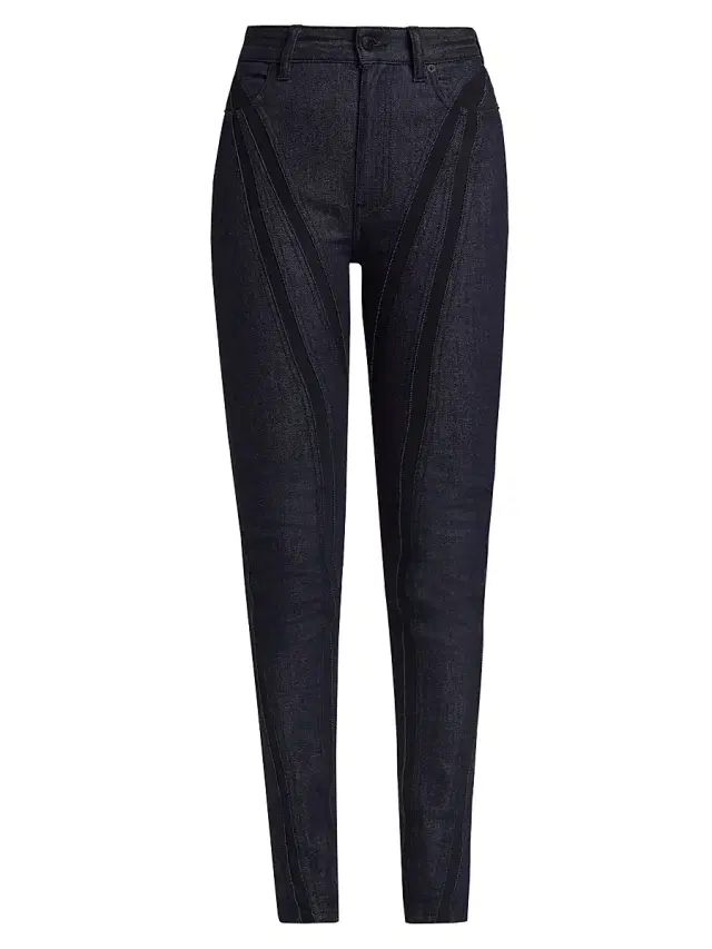 Mugler Women's Stretch Raw Denim Jeans - Raw Blue Black