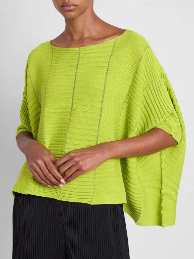 Issey Miyake Women's Column Knit Cotton-Blend Top - Parakeet Green - Size Small | Thumbnail 5