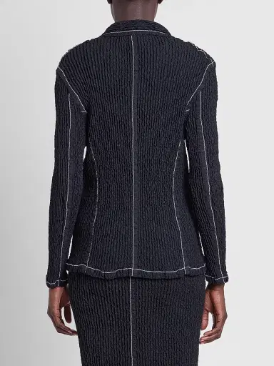Issey Miyake Women's Wavelet Ensemble Textured Notch Lapel Jacket - Black - Size Small | Thumbnail 3