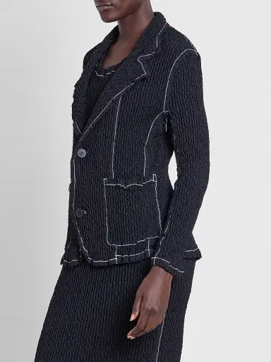 Issey Miyake Women's Wavelet Ensemble Textured Notch Lapel Jacket - Black - Size Small | Thumbnail 4