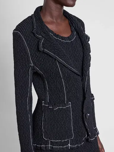 Issey Miyake Women's Wavelet Ensemble Textured Notch Lapel Jacket - Black - Size Small | Thumbnail 5