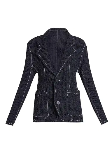 Issey Miyake Women's Wavelet Ensemble Textured Notch Lapel Jacket - Black - Size Small | Thumbnail 1