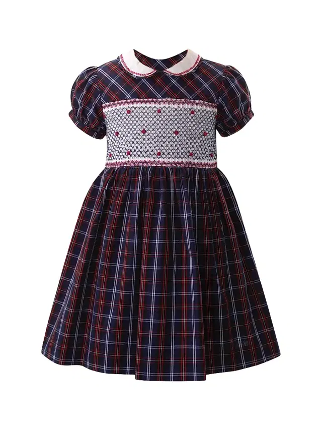 Rachel Riley Little Girl's & Girl's Check Smocked Dress - Navy Red Plaid