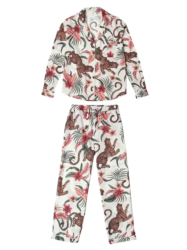 Desmond & Dempsey Women's Cotton Jungle 2-Piece Pajama Set - Cream